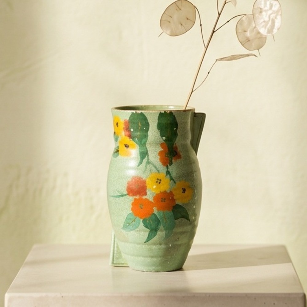 Brentleigh Ware Marlwood Vintage Green Pottery Vase England Art Deco 1940s